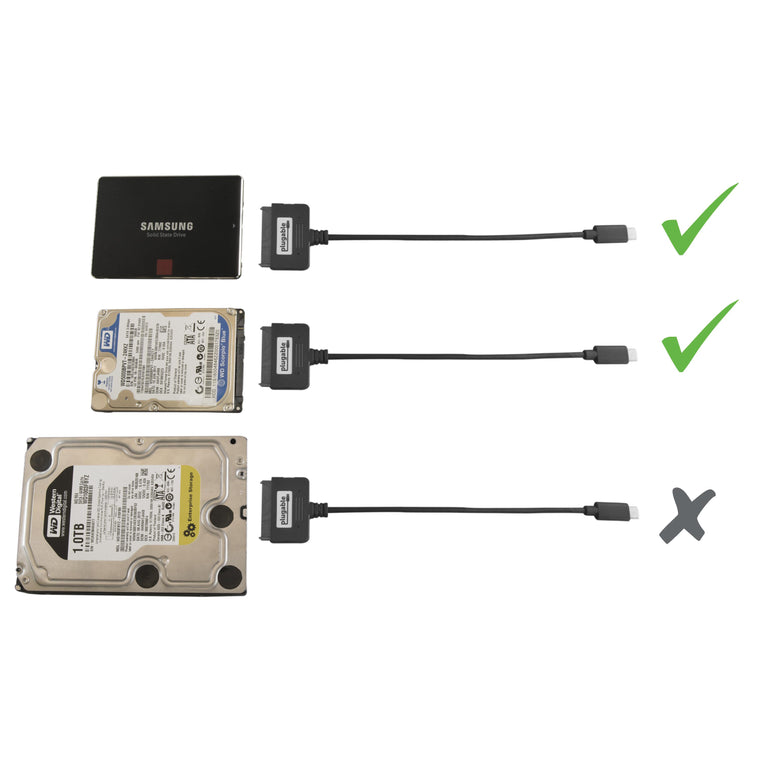 USBC-SATA24 Pictured with support and unsupported drives