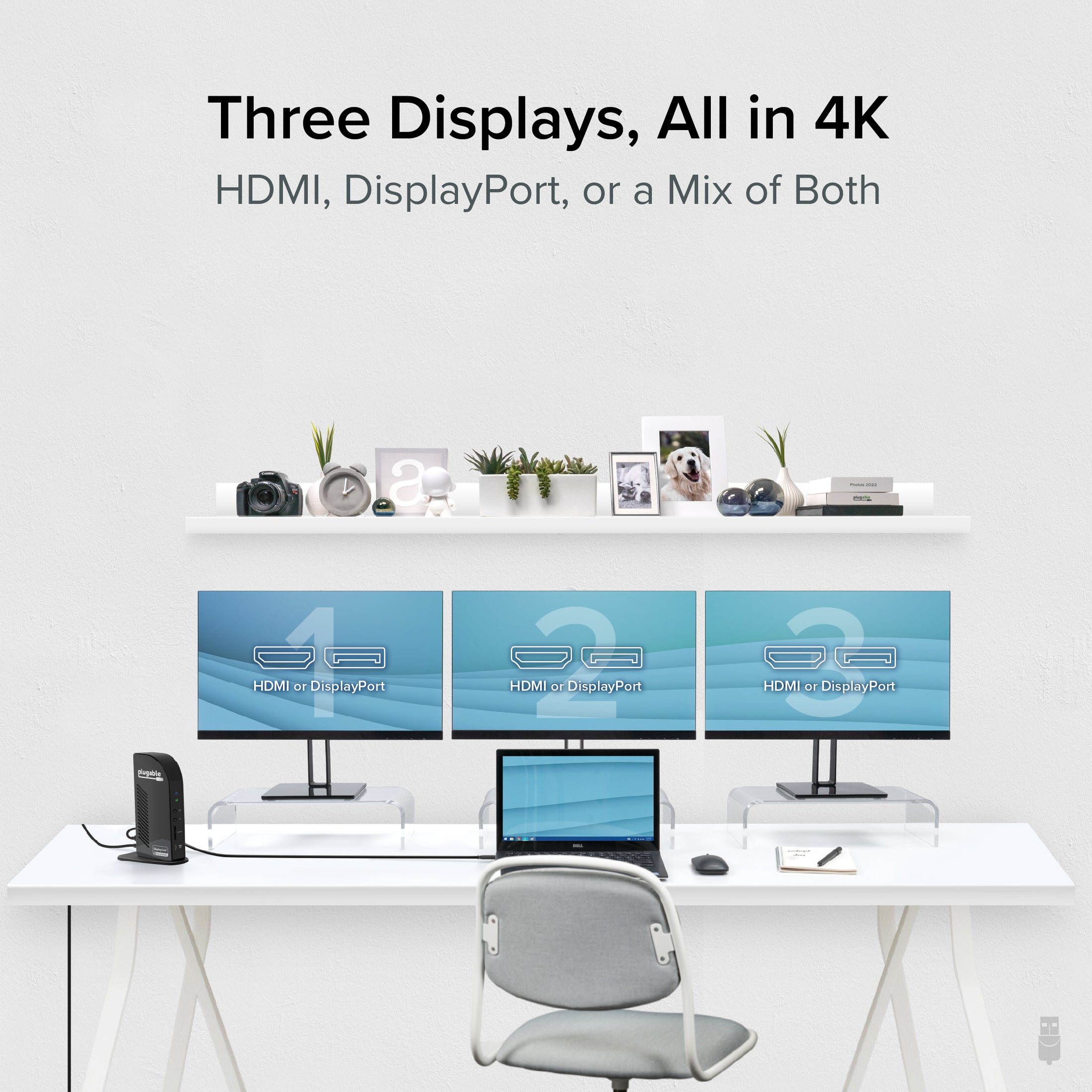 Plugable USB-C Triple 4K Monitor Docking Station with 100W Laptop Charging (B-Stock)