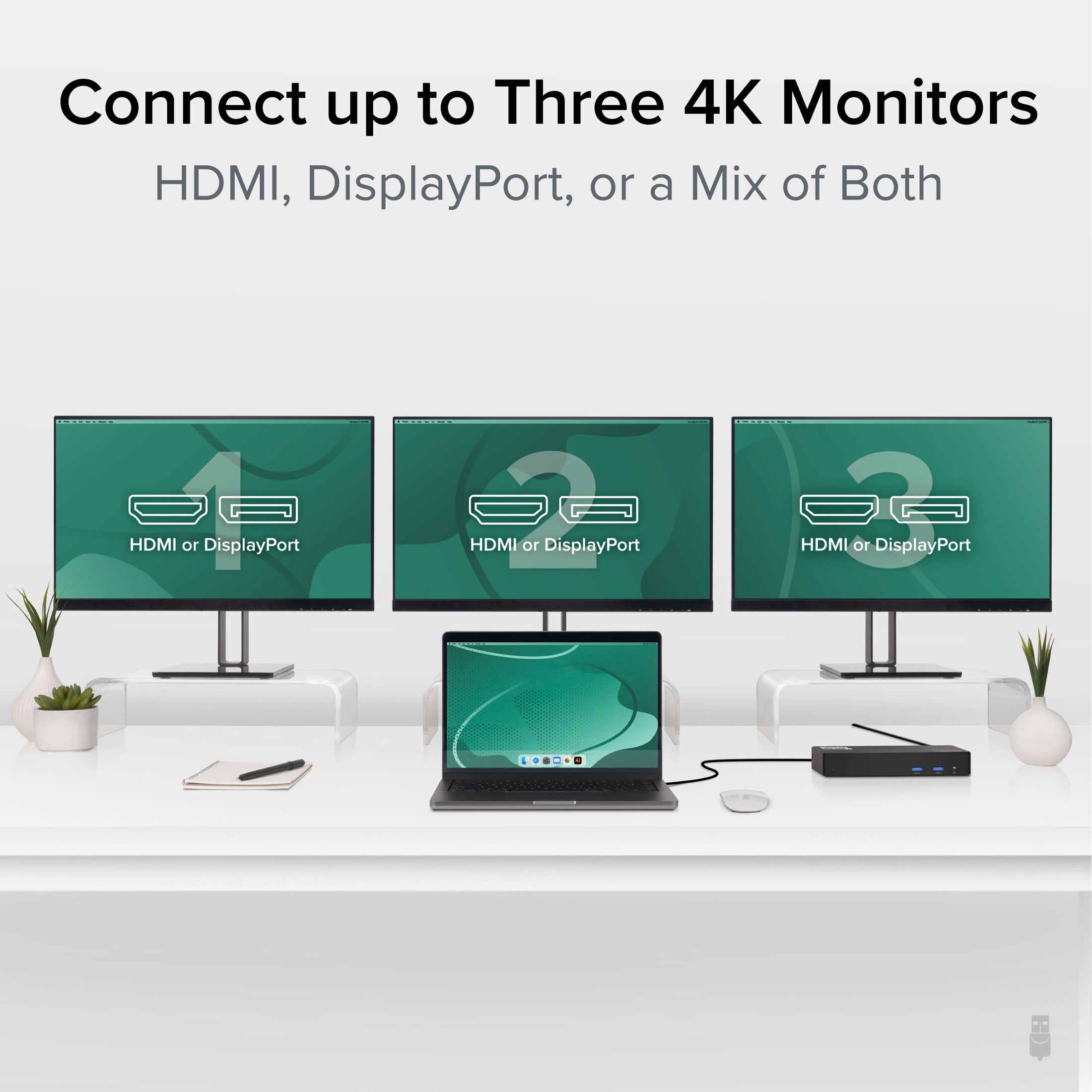 Plugable USB-C Docking Station, 4K Triple Monitors, 60W Laptop Charging (Prior Version)