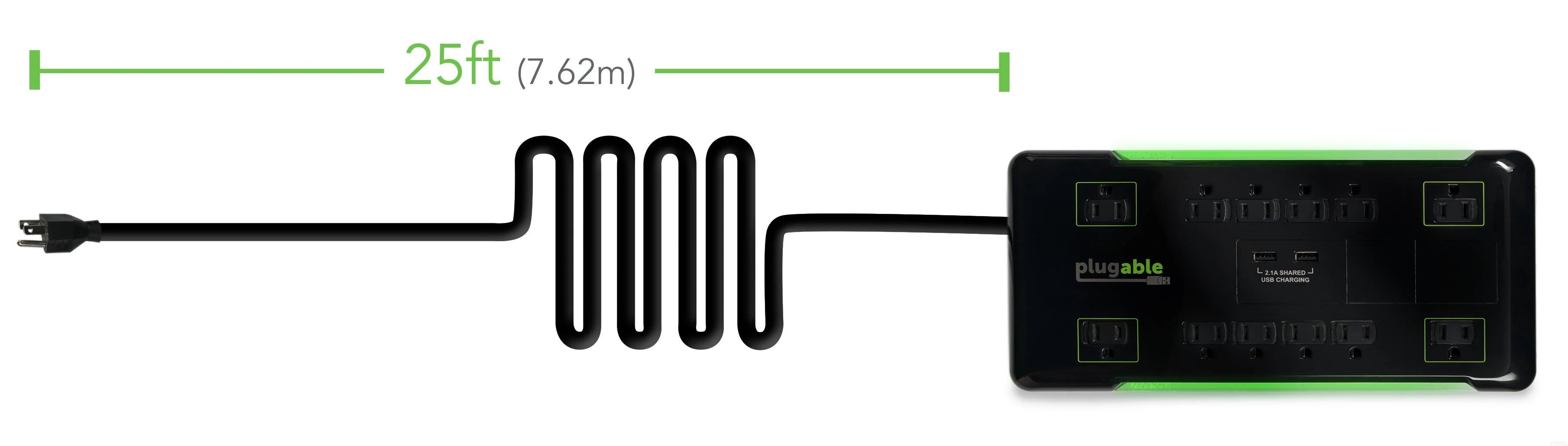 Feature highlight showing that this power strip has a 25ft cable