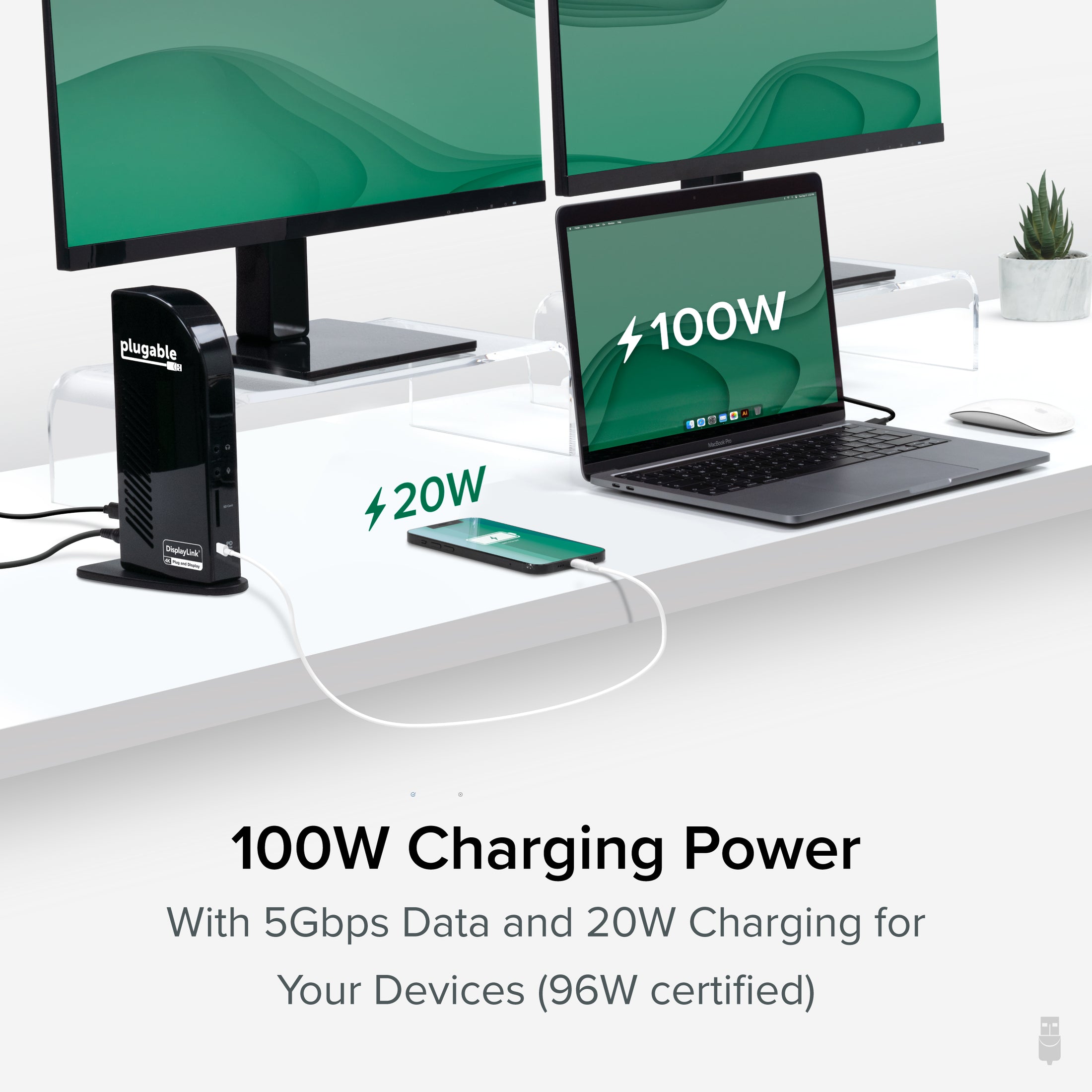 Plugable USB-C Triple Monitor Docking Station with 100W Laptop Charging (B-Stock)