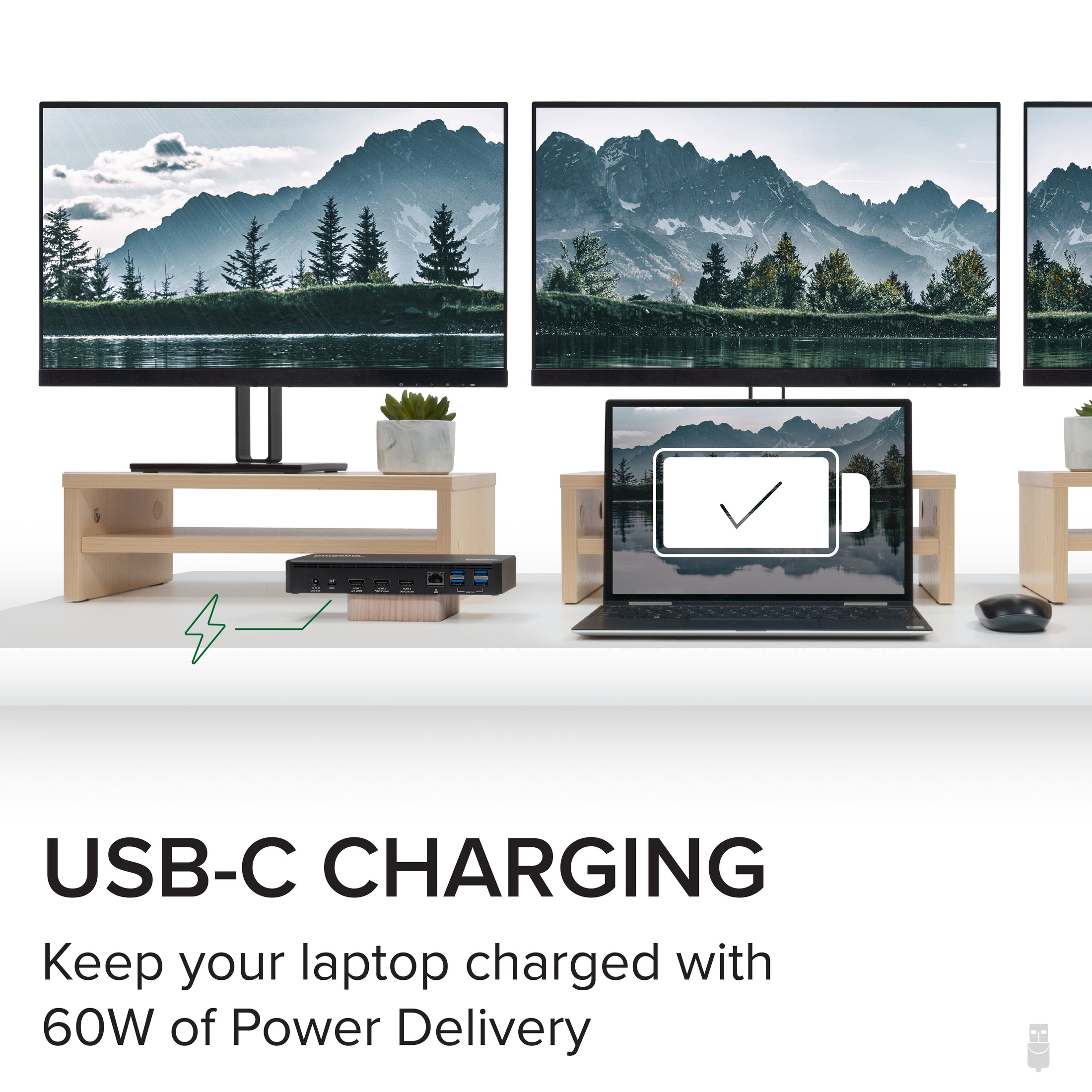 Plugable USB-C Triple Monitor Docking Station, 60W Laptop Charging (Prior Version)