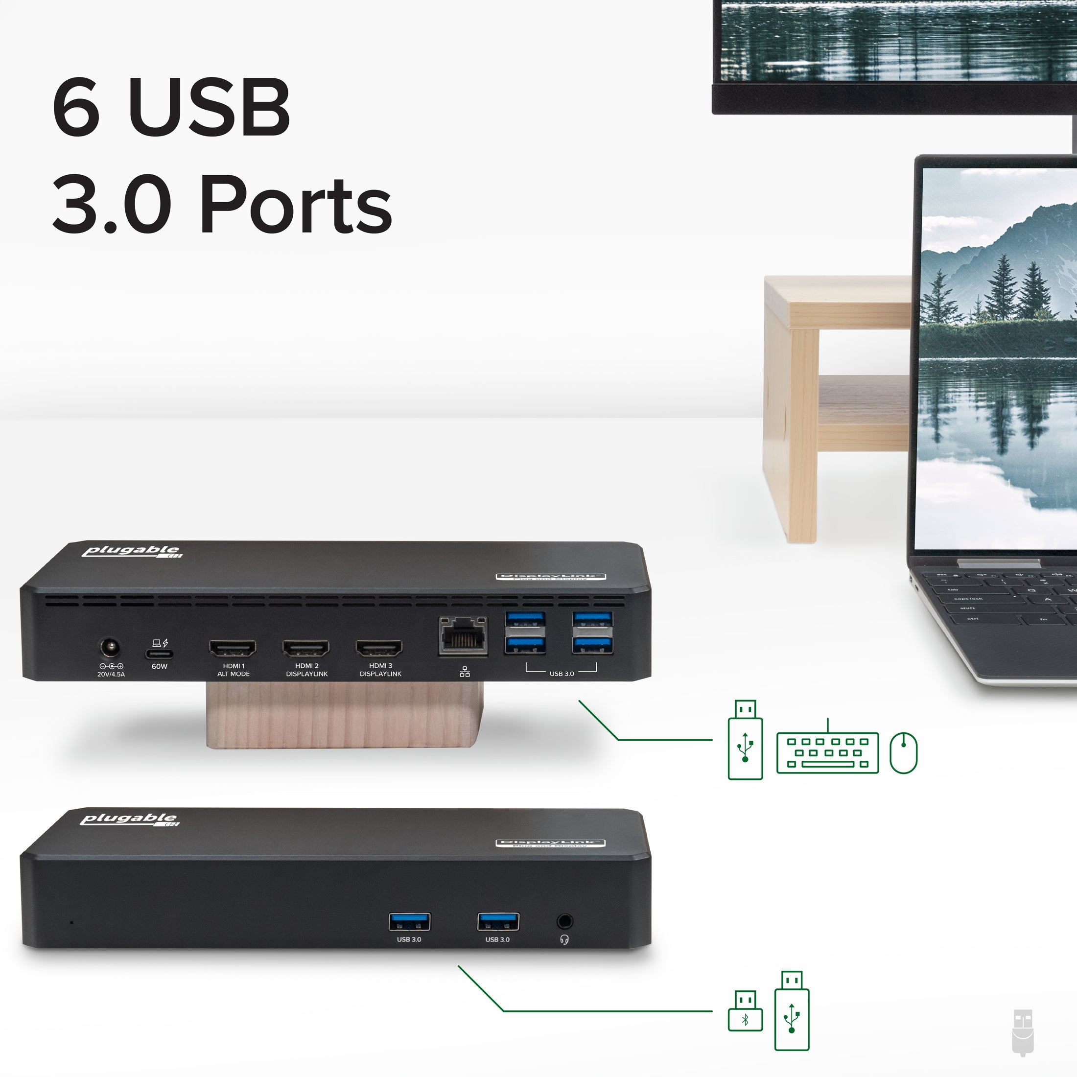 Plugable USB-C Triple Monitor Docking Station, 60W Laptop Charging (Prior Version)