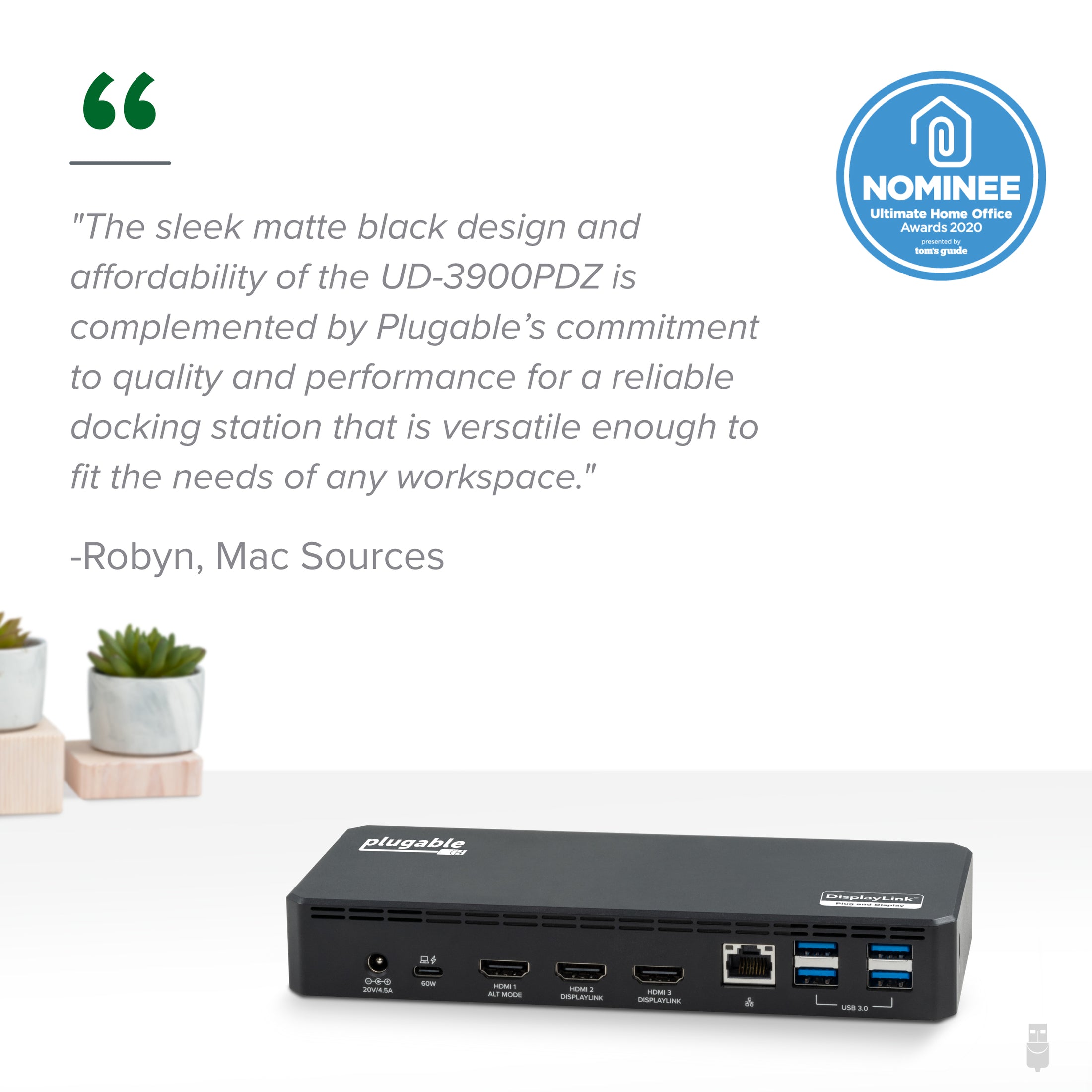 Plugable USB-C Triple Monitor Docking Station, 60W Laptop Charging (Prior Version)