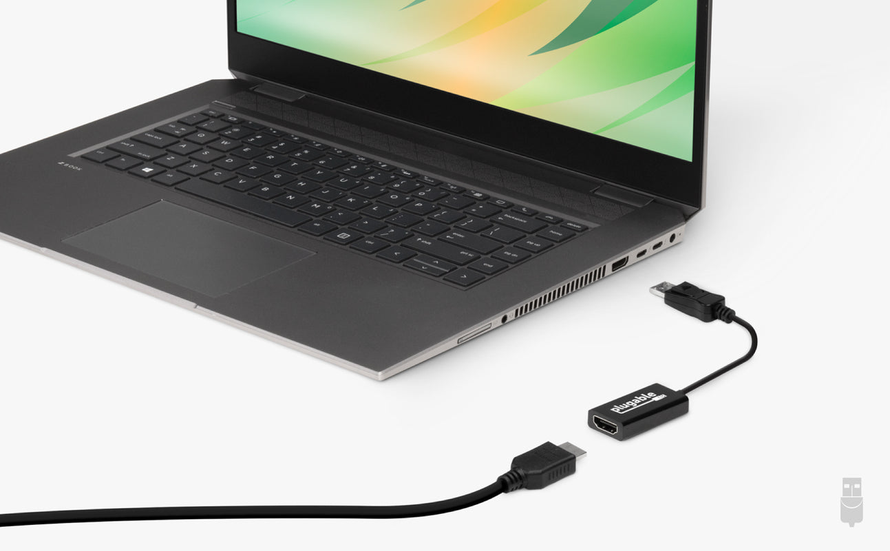 DisplayPort to HDMI adapter between computer and HDMI cable