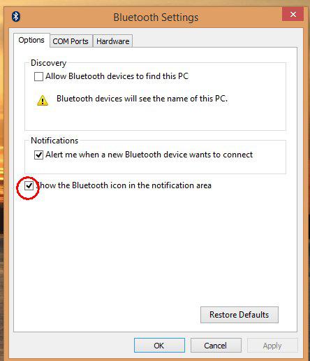 Bluetooth settings in Windows 8