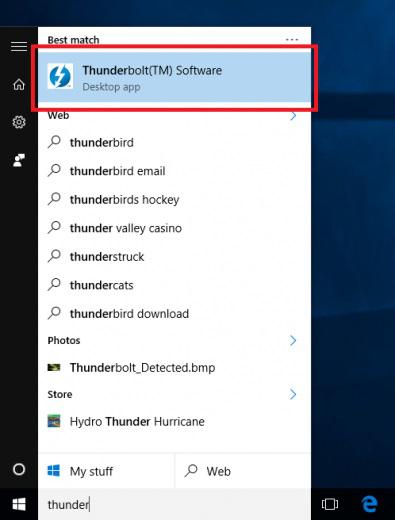 Searching the start menu for Thunderbolt