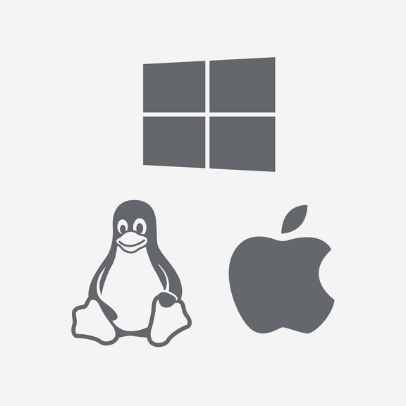 Compatibility image showing Windows, Linux, and Apple logos