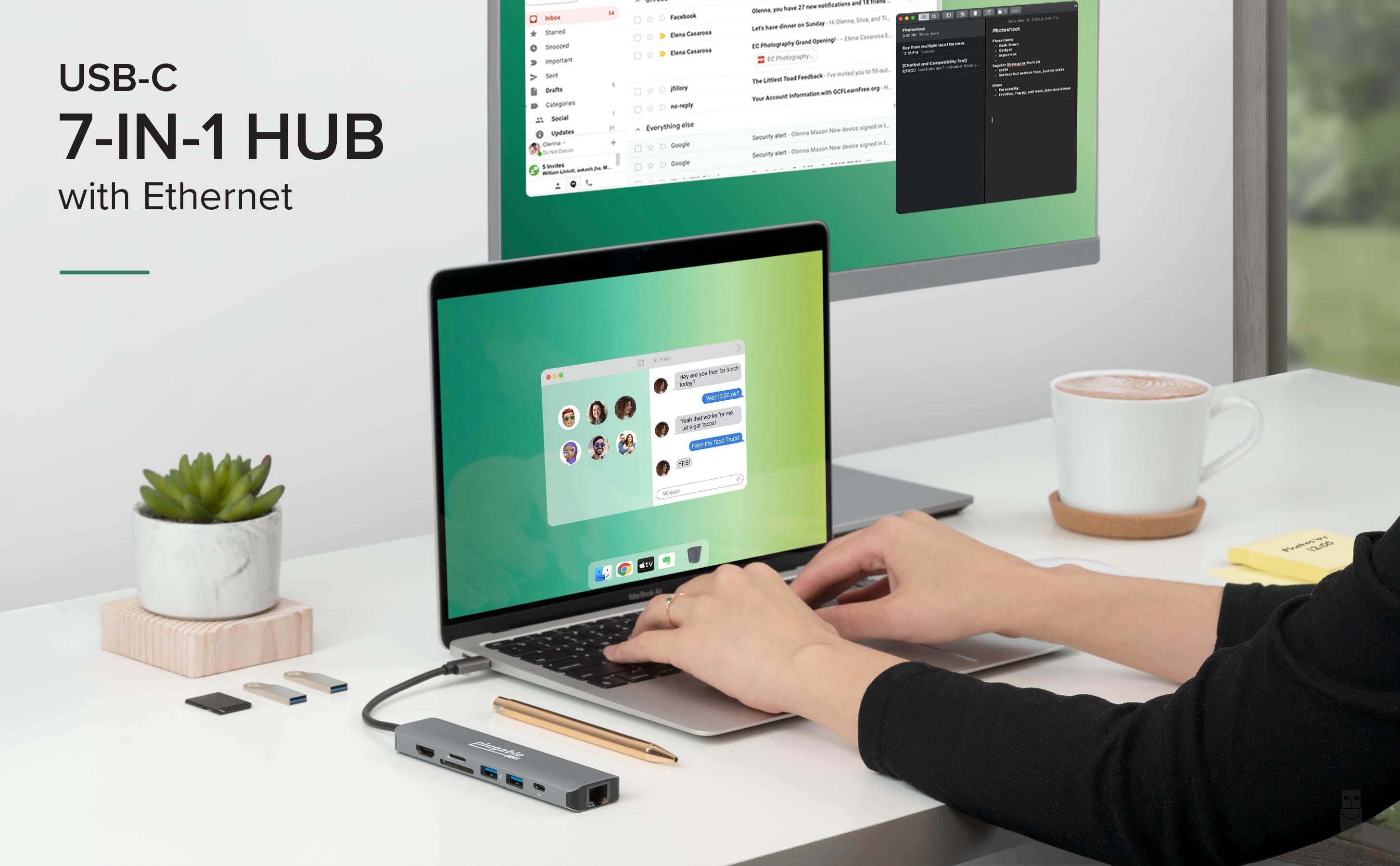 Plugable USBC-7IN1E connected to a host laptop
