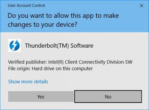 Windows User Account Control (UAC) popup