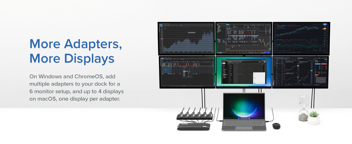 Add up to 6 UGA-165 in Windows, or 4 in macOS. One display per adapter.