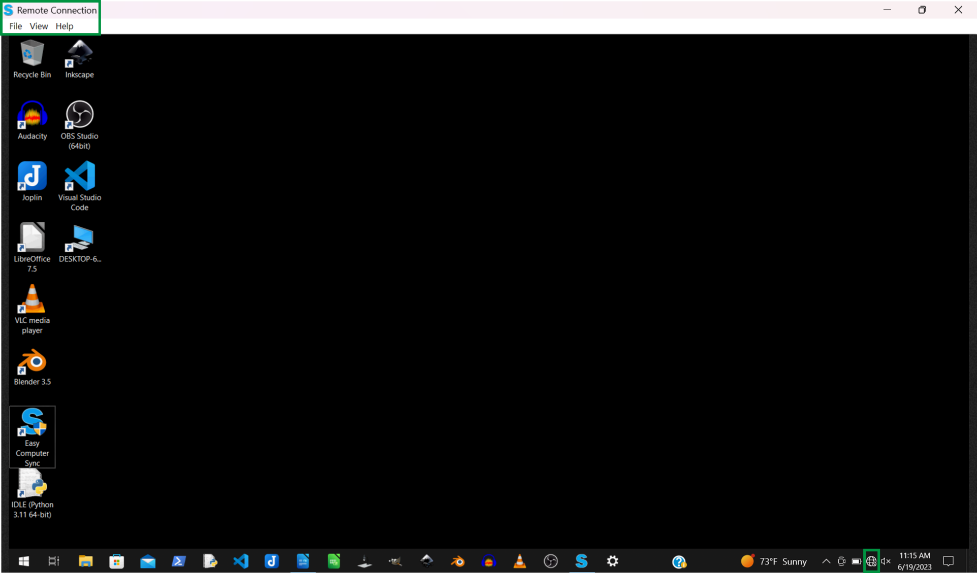 An image of the Control Other Computer mode in Easy Computer Sync software showing the desktop of the remote host