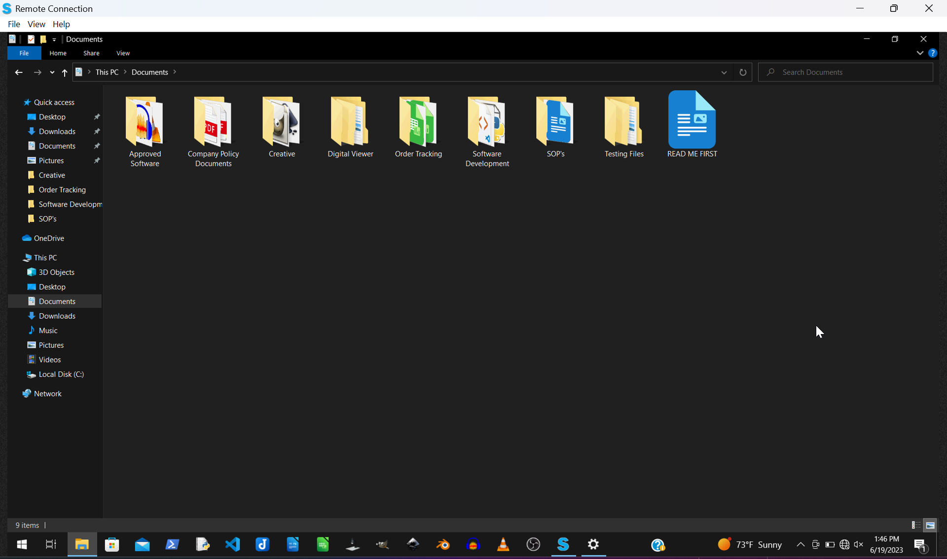 An image of the Control Other Computer mode in Easy Computer Sync software showing the documents folder of the remote host