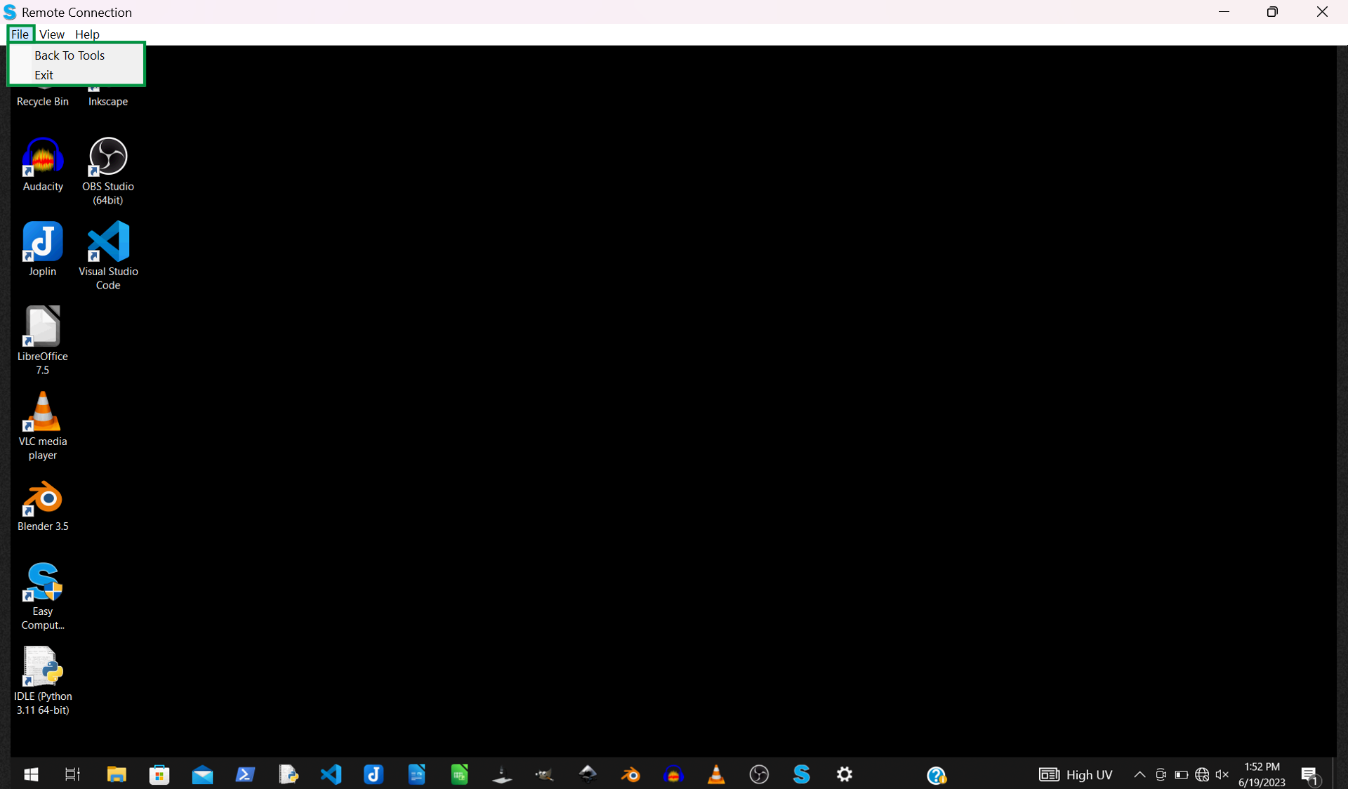 An image of the Control Other Computer mode in Easy Computer Sync software and how it can be exited when finished