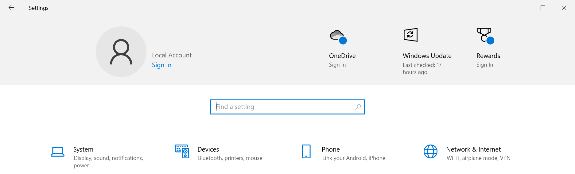 windows 10 settings