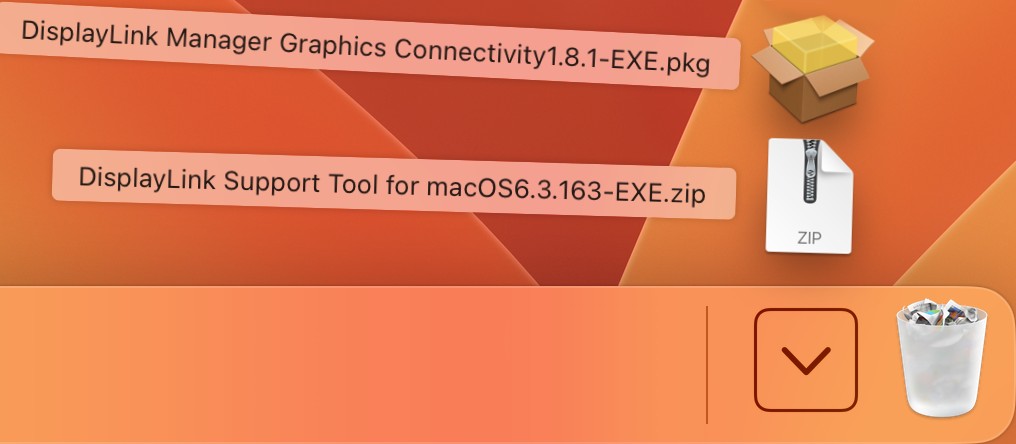 macOS dock showing downloaded DisplayLink Support Tool for macOS