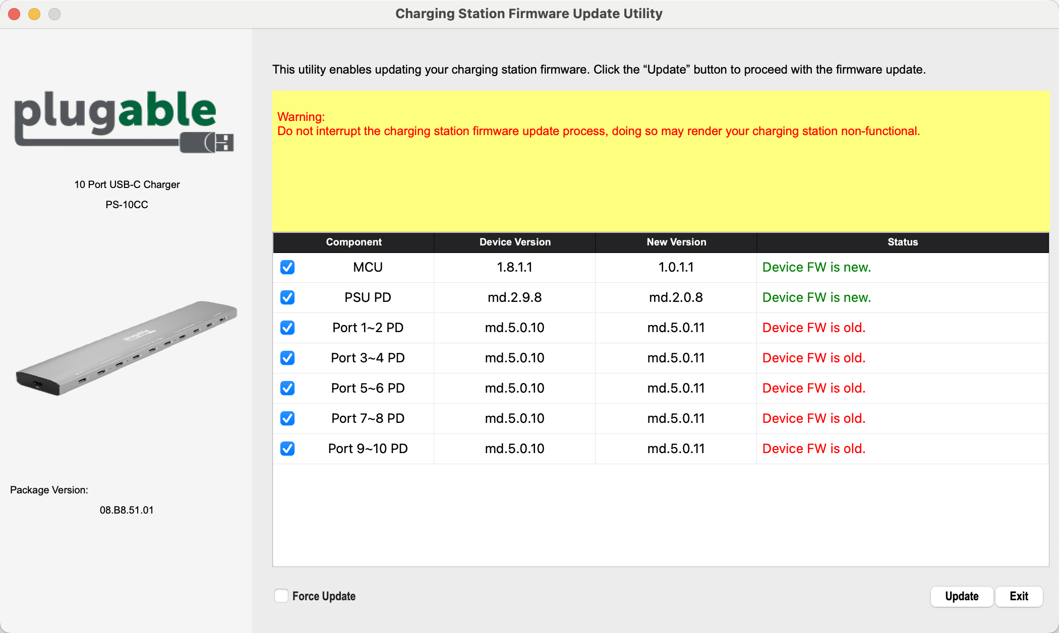 firmware update utility status