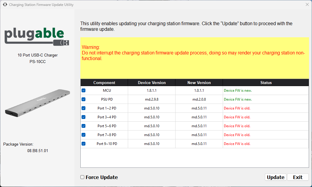firmware update utility status