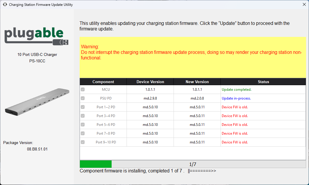 firmware update utility progress