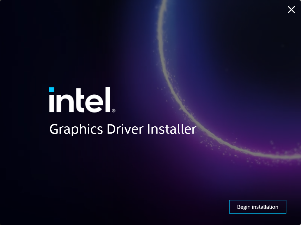Intel graphics driver installer begin installation