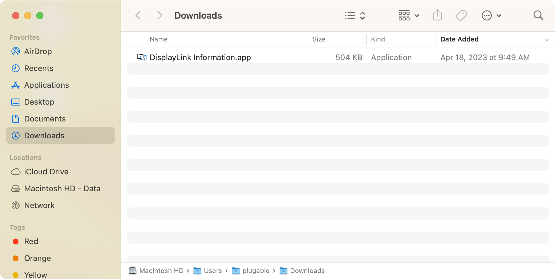 Finder window showing DisplayLink Support Tool for macOS