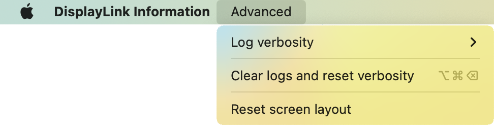 DisplayLink Support Tool for macOS advanced menu