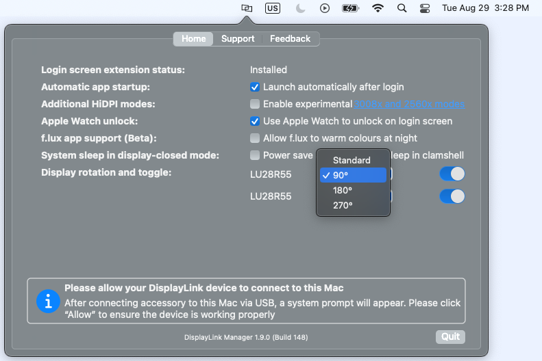 DisplayLink Manager macOS with rotation options