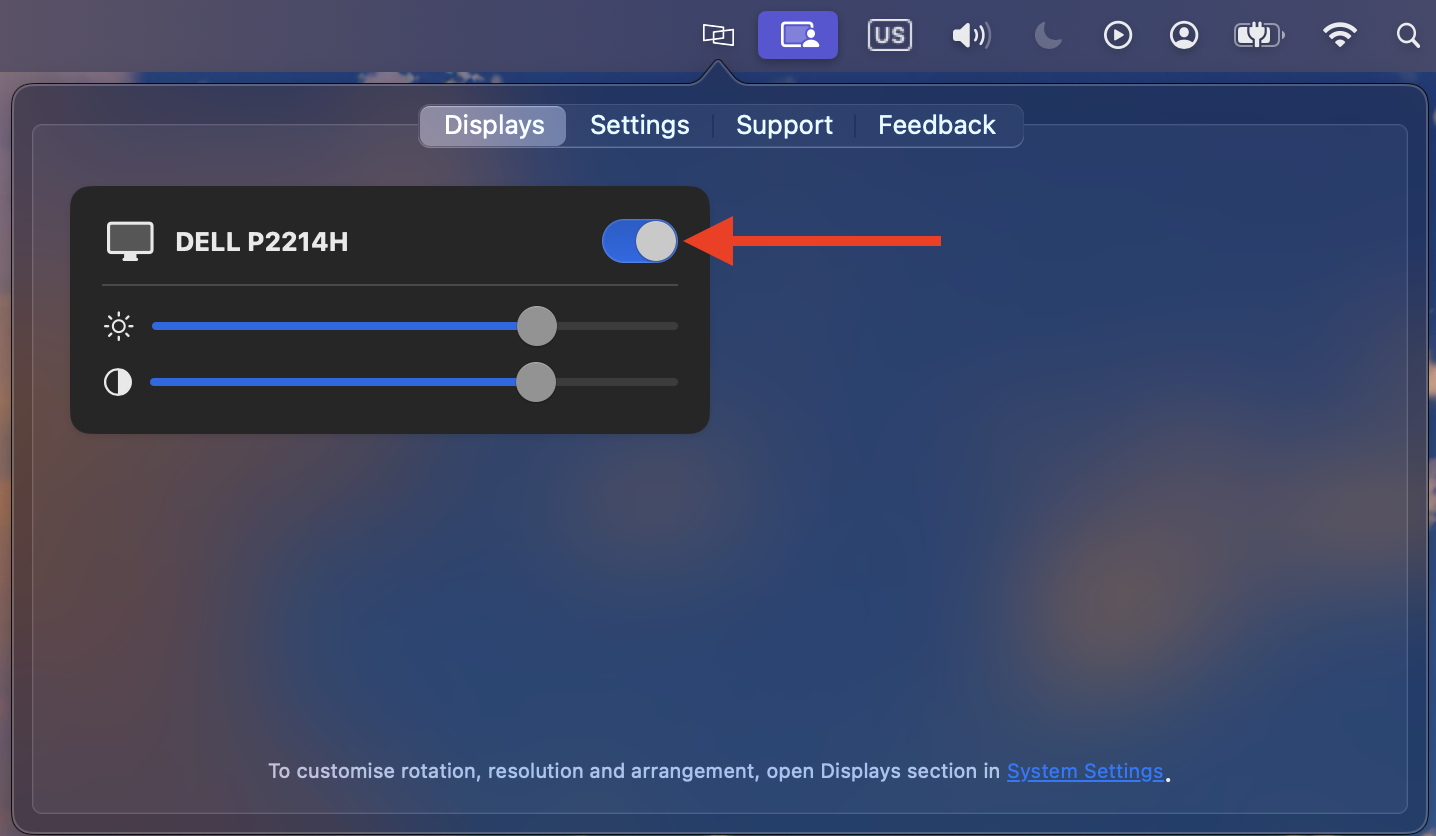 DisplayLink Manager display toggle