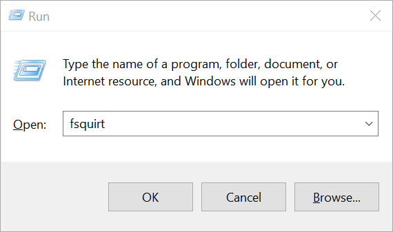 Run dialog prompt for fsquirt