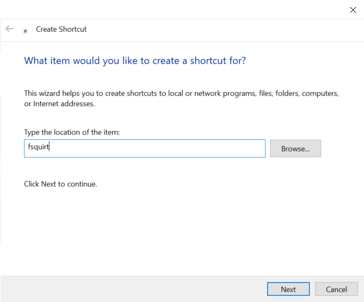 Creating a shortcut to fsquirt
