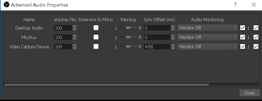 OBS mixer offset