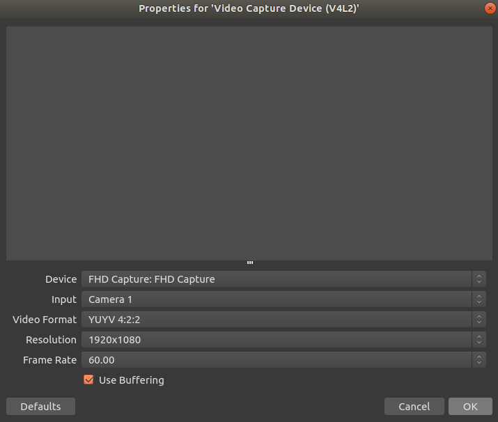 OBS video capture device properties