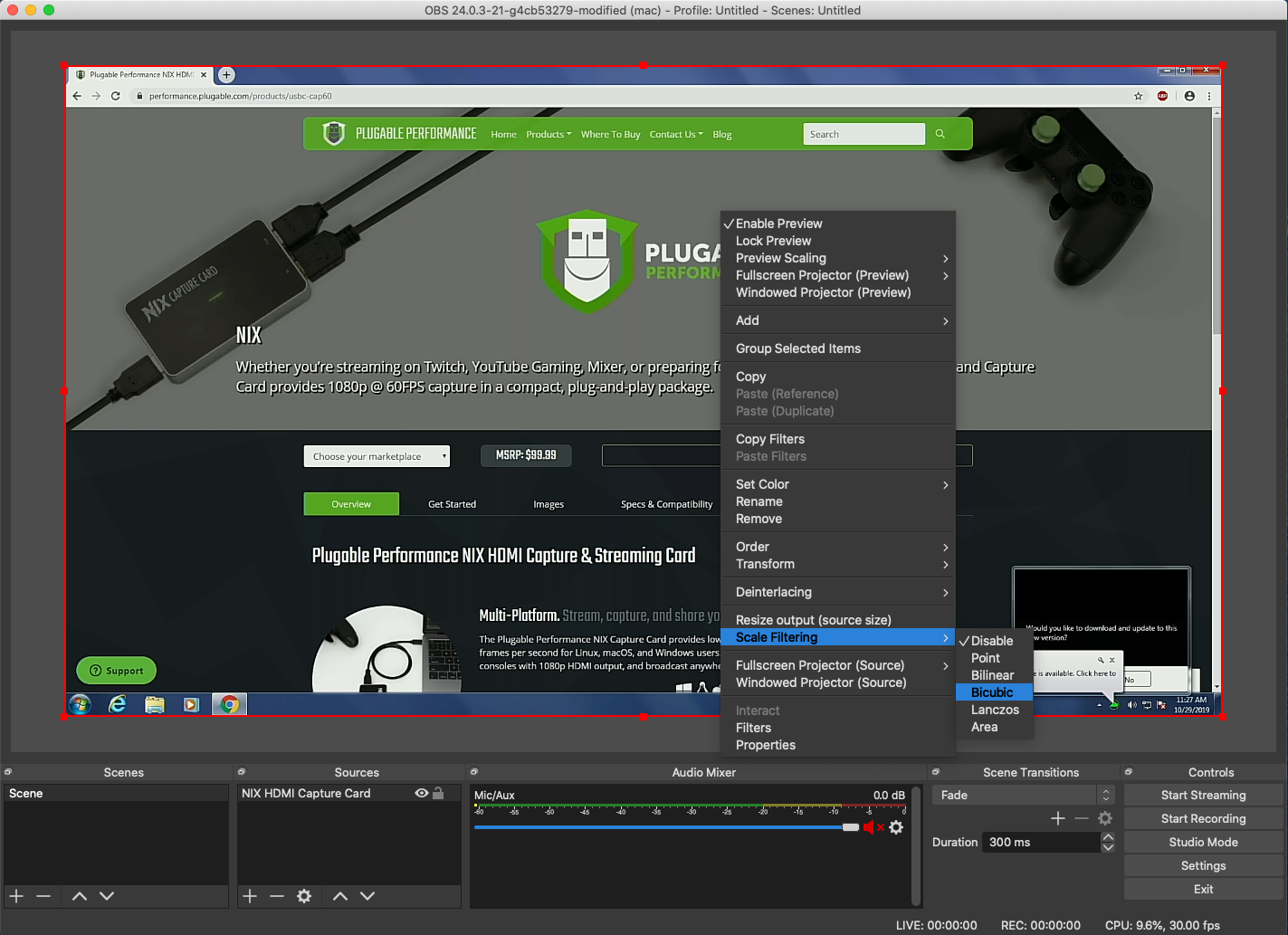 OBS canvas scaling filter