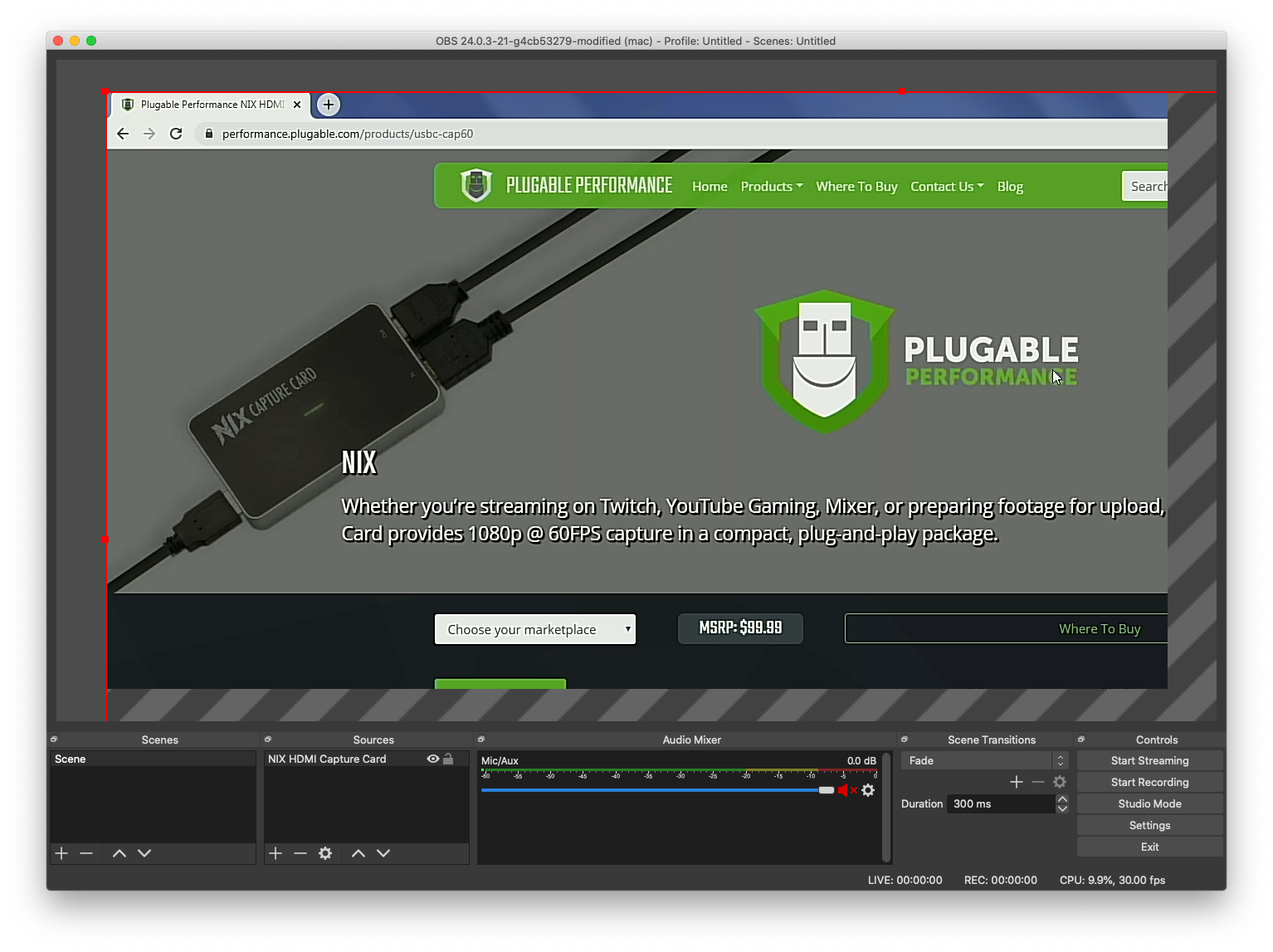 OBS video capture too large for canvas