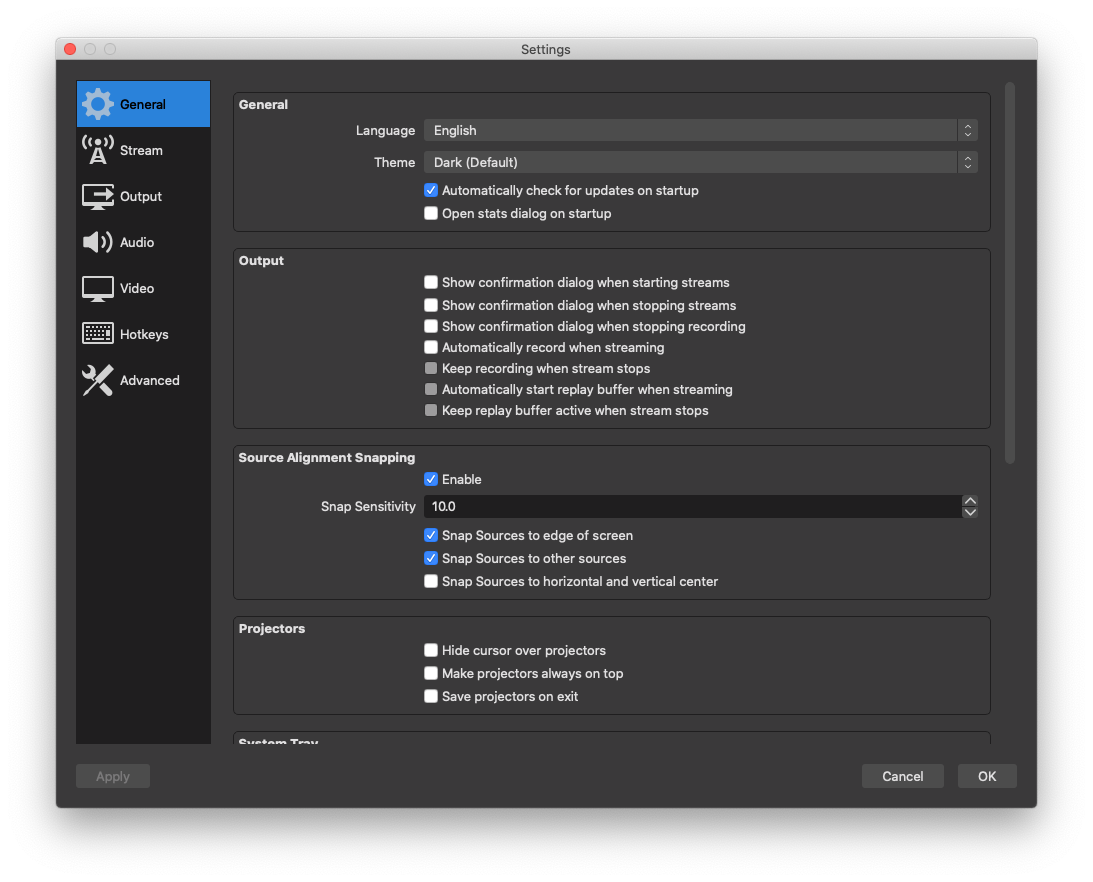 OBS settings