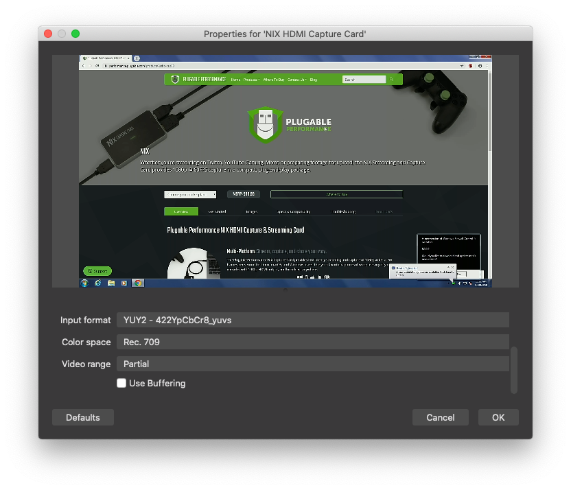 OBS video capture device format and color