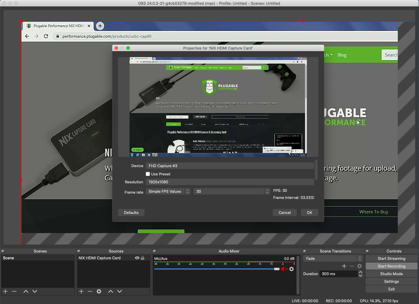 OBS video preview in video capture device properties