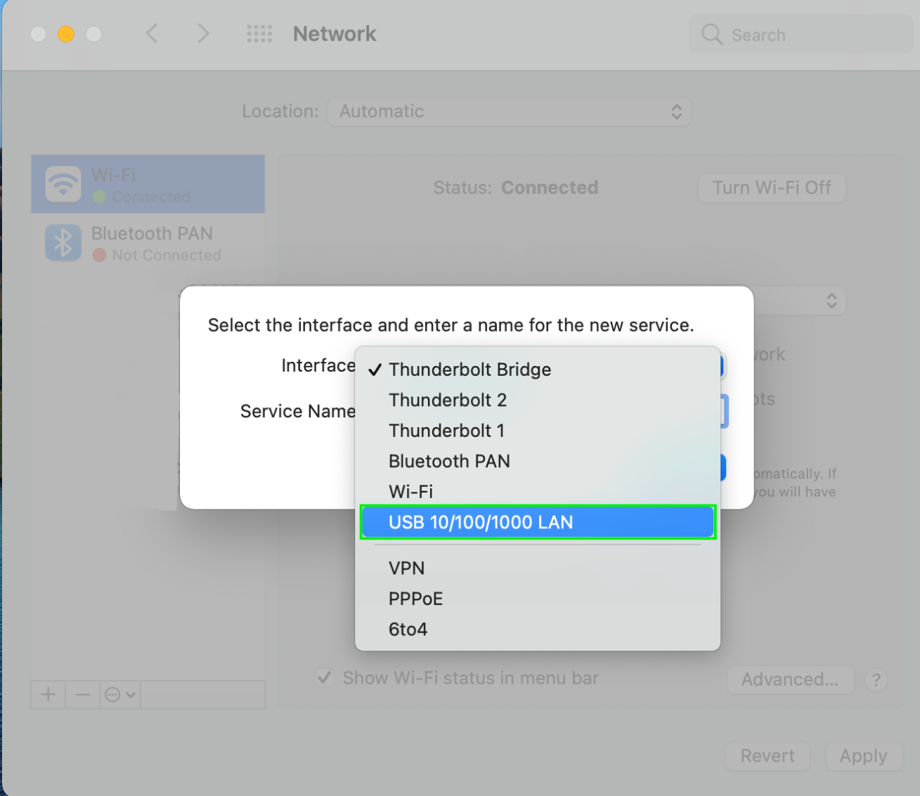 Manually Add Ethernet Adapter To macOS