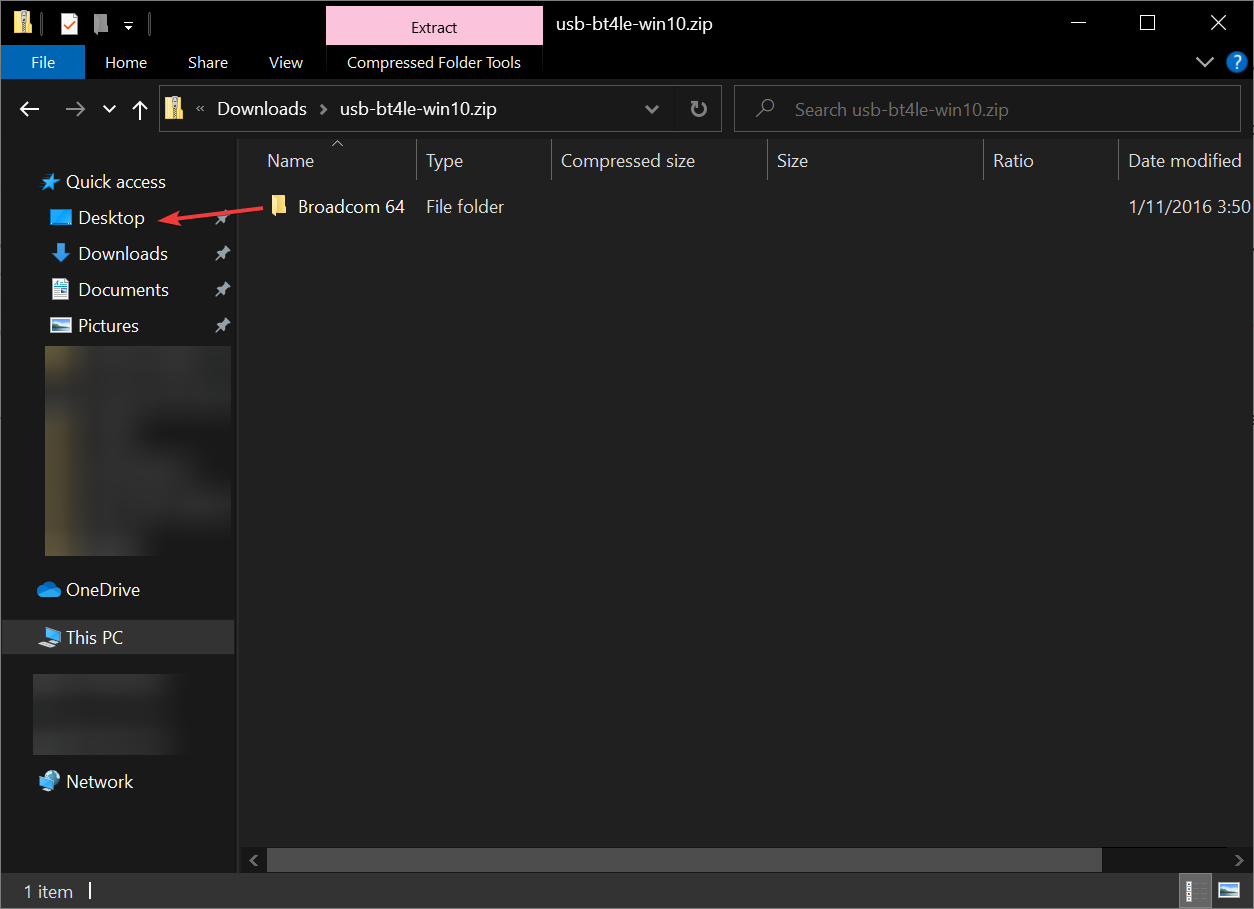 Extract the Broadcom 64 folder