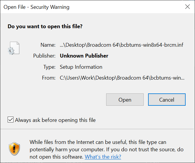 Accept the user access control prompt in Windows 10