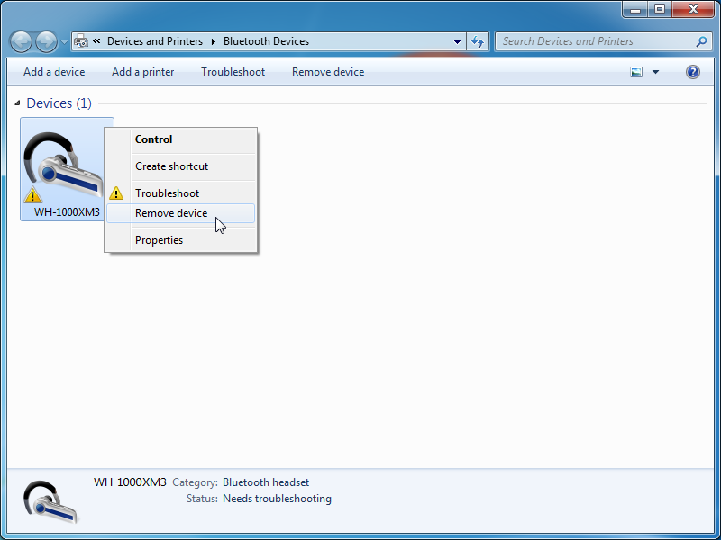 Remove paired Bluetooth devices in Windows 7