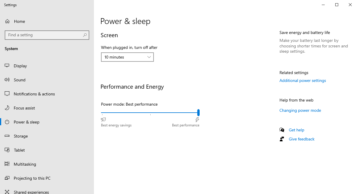 Windows 10 Power Options